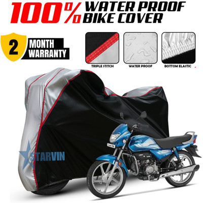 Starvin Waterproof Two Wheeler Cover for Hero(HF Deluxe BS6, Black, Silver)