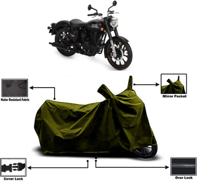 Amexride Two Wheeler Cover for Royal Enfield(Classic Stealth Black, Green)