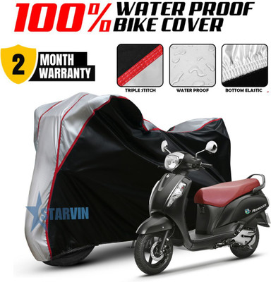 Starvin Waterproof Two Wheeler Cover for Suzuki(Access, Black, Silver)