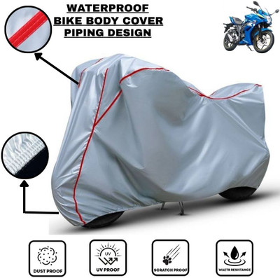 LE PRA Waterproof Two Wheeler Cover for Suzuki(Gixxer SF, Silver, Red)