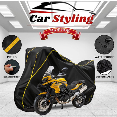 Car Styling Waterproof Two Wheeler Cover for Benelli(TRK 502, Black, Yellow)