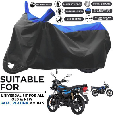 MADAFIYA Two Wheeler Cover for Bajaj(Platina 110 H-Gear BS6, Black, Blue)
