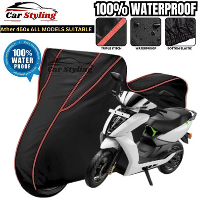 Car Styling Waterproof Two Wheeler Cover for Ather(450 X, Black, Red)