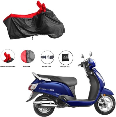 RiderShine Waterproof Two Wheeler Cover for Suzuki(Access 125, Black, Red)