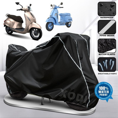 xodi Waterproof Two Wheeler Cover for Bajaj(Chetak, Black, White)