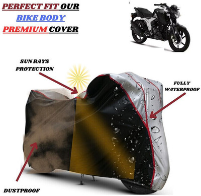 Delphinium Waterproof Two Wheeler Cover for TVS(Apache RTR 160, Black, Silver)