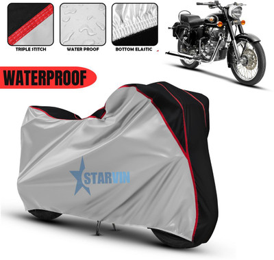 Starvin Waterproof Two Wheeler Cover for Royal Enfield(Bullet, Silver, Black)