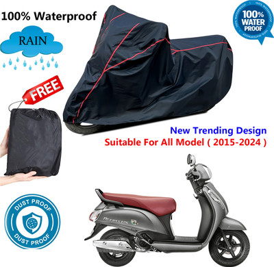 AutoGalaxy Waterproof Two Wheeler Cover for Suzuki(Access SE, Black, Red)
