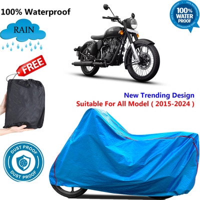 OliverX Waterproof Two Wheeler Cover for Royal Enfield(Classic Stealth Black, Blue)