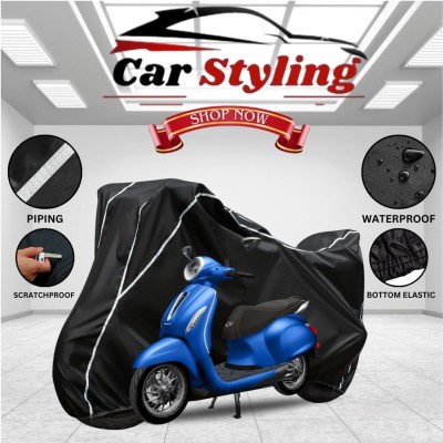 Car Styling Waterproof Two Wheeler Cover for Bajaj(Chetak, Black, White)