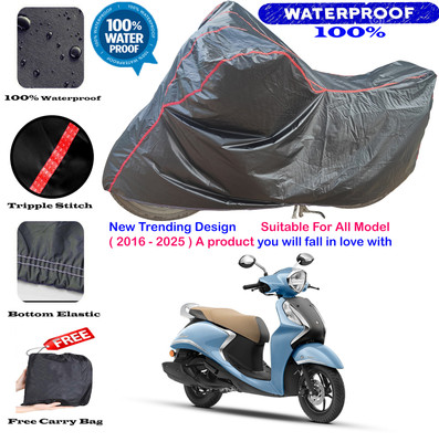 AutoGalaxy Waterproof Two Wheeler Cover for Yamaha(Fascino 125 FI, Black, Red)
