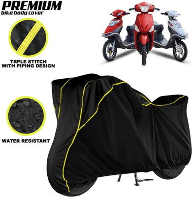 kerwa Waterproof Two Wheeler Cover for Hero Electric(Electric Scooter, Black, Yellow)