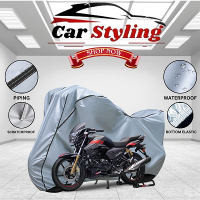 Car Styling Waterproof Two Wheeler Cover for TVS(Apache RTR 180, Silver, Black)
