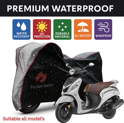 pocket bazar Waterproof Two Wheeler Cover for Yamaha(Fascino, Black, Silver)