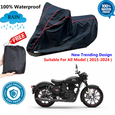 AutoGalaxy Waterproof Two Wheeler Cover for Royal Enfield(Classic 350, Black, Red)