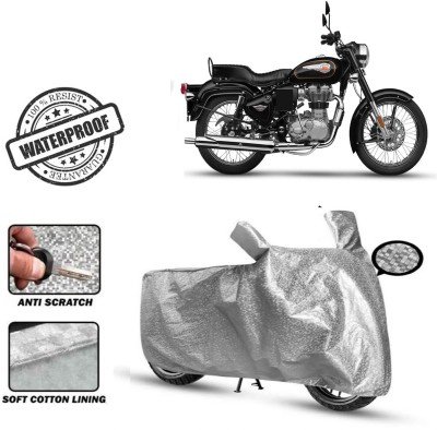 ROYAL AUTO MART Waterproof Two Wheeler Cover for Royal Enfield(Bullet 350, Silver)