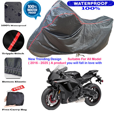 AutoGalaxy Waterproof Two Wheeler Cover for Yamaha(YZF R1M BS6, Black, Red)