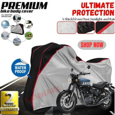 Shiv Kanha Waterproof Two Wheeler Cover for Royal Enfield(Hunter 350, Silver)