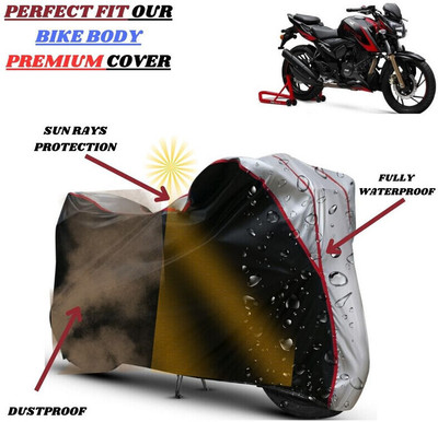 kerwa Waterproof Two Wheeler Cover for TVS(Apache RTR 200 4V, Black, Silver)