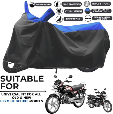 MADAFIYA Two Wheeler Cover for Hero(HF Deluxe BS6, Black, Blue)