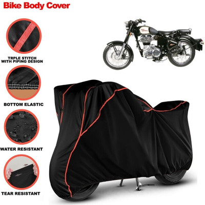 Grizzly Two Wheeler Cover for Royal Enfield(350, Black, Red)