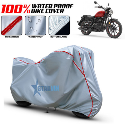 Starvin Waterproof Two Wheeler Cover for Royal Enfield(Meteor BS6, Silver, Red)