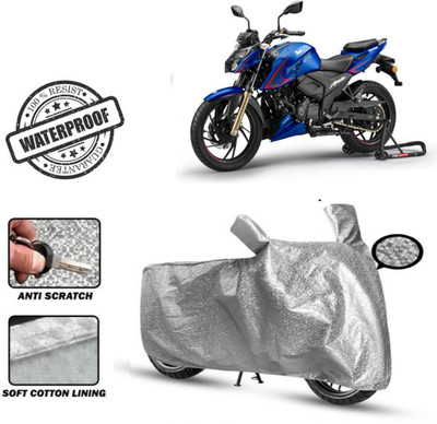 ROYAL AUTO MART Waterproof Two Wheeler Cover for TVS(Apache RTR 200 4V, Silver)