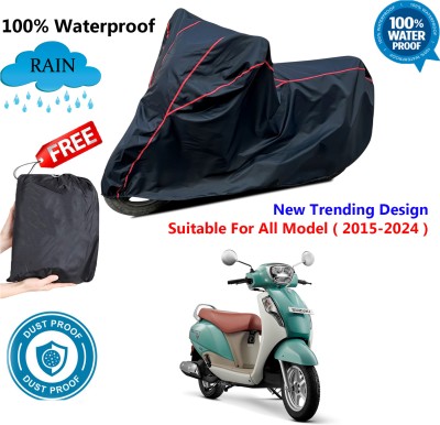 AutoGalaxy Waterproof Two Wheeler Cover for Suzuki(New Access 125, Black, Red)