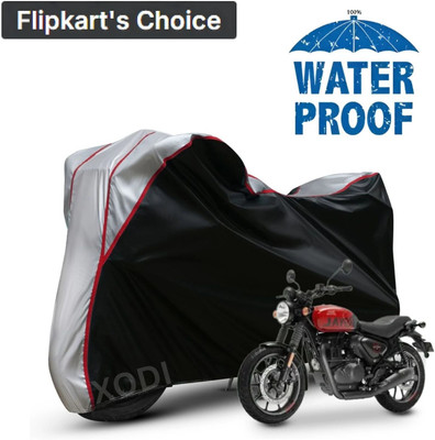 xodi Waterproof Two Wheeler Cover for Royal Enfield(Hunter 350, Silver, Black)