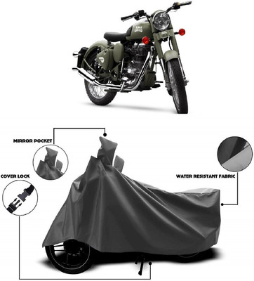 MMSSTAR Waterproof Two Wheeler Cover for Royal Enfield(Battle Green, Grey)