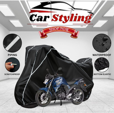 Car Styling Waterproof Two Wheeler Cover for Yamaha(FZ S FI (V 2.0) BS6, Black, White)