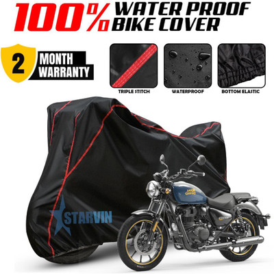 Starvin Waterproof Two Wheeler Cover for Royal Enfield(Meteor BS6, Black, Red)