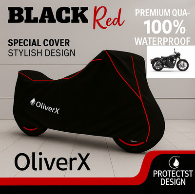 OliverX Waterproof Two Wheeler Cover for Royal Enfield(Classic 350, Black, Red)