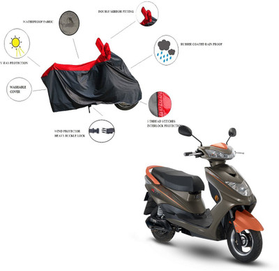 RiderShine Waterproof Two Wheeler Cover for Okinawa(Ridge Plus, Black, Red)