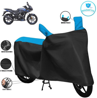 MADAFIYA Waterproof Two Wheeler Cover for Bajaj(Pulsar 220, Black, Blue)