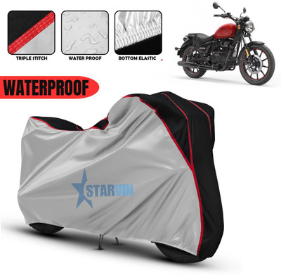 Starvin Waterproof Two Wheeler Cover for Royal Enfield(Meteor BS6, Silver, Black)