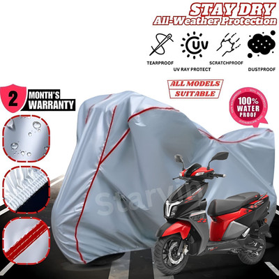 Starvin Waterproof Two Wheeler Cover for TVS(Ntorq 125, Silver, Red)