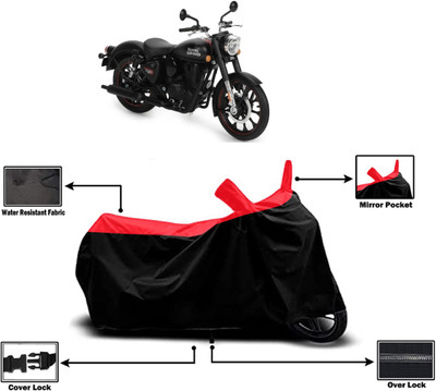 Amexride Two Wheeler Cover for Royal Enfield(Classic Stealth Black, Red)