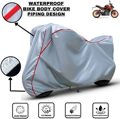LE PRA Waterproof Two Wheeler Cover for KTM(200 Duke, Silver, Red)