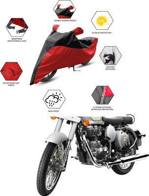FurniGully Two Wheeler Cover for Royal Enfield(Classic 350, Black, Red)