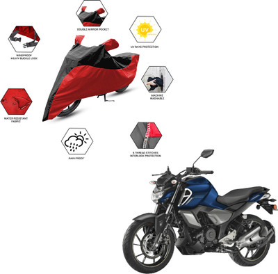 FurniGully Two Wheeler Cover for Yamaha(FZ-S FI, Black, Red)