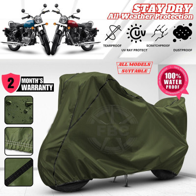 OliverX Waterproof Two Wheeler Cover for Royal Enfield(Bullet, Green, Black)