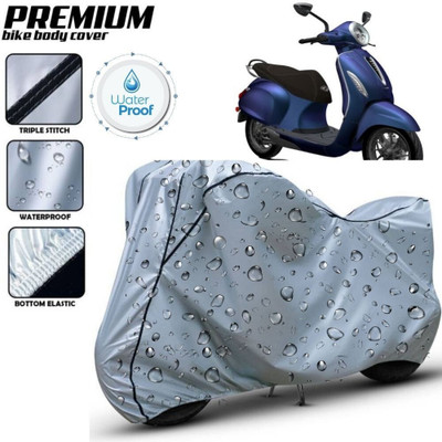 Delphinium Waterproof Two Wheeler Cover for Bajaj(Chetak, Silver, Black)