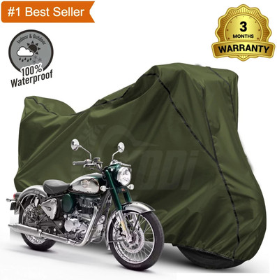 xodi Waterproof Two Wheeler Cover for Royal Enfield(Bullet 350, Green, White)