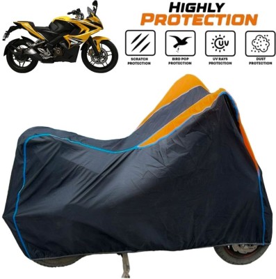 ZAQE Two Wheeler Cover for Bajaj(Pulsar RS200 BS6, Black, Orange, Blue)