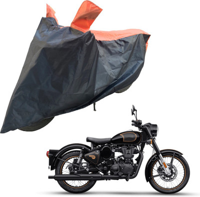 RiderShine Two Wheeler Cover for Royal Enfield(Bullet Trials 500, Black, Orange)