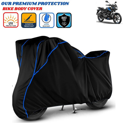 Delphinium Waterproof Two Wheeler Cover for Bajaj(Pulsar 125, Black, Blue)