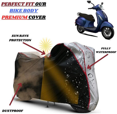 Delphinium Waterproof Two Wheeler Cover for Bajaj(Chetak, Black, Silver)