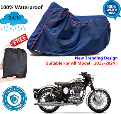 AutoGalaxy Waterproof Two Wheeler Cover for Royal Enfield(Classic Chrome, Blue, Red)