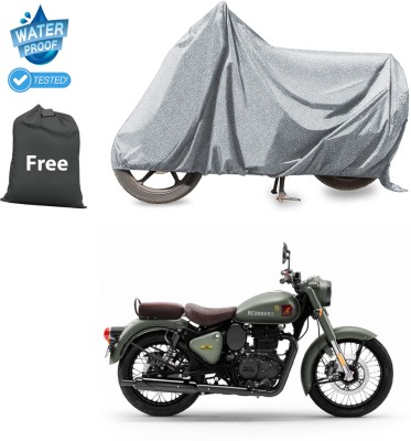 GOSHIV-car and bike accessories Waterproof Two Wheeler Cover for Royal Enfield(Classic 350 Signals, Silver)